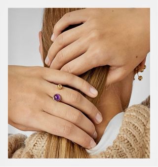 Anillo Tous Amatista Negra y Oro Ajustable