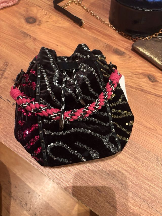 Bolso Desigual Negro y Rosa con Lentejuelas