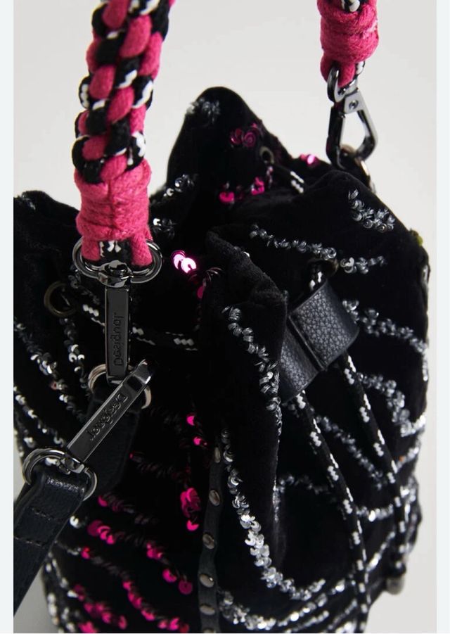 Bolso Desigual Negro y Rosa con Lentejuelas