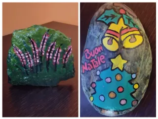 Pietre dipinte a mano.fiori e natale