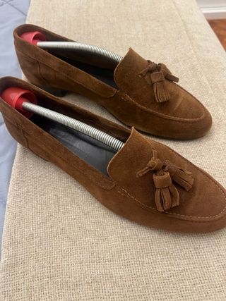 Mocasines de ante marrón mujer