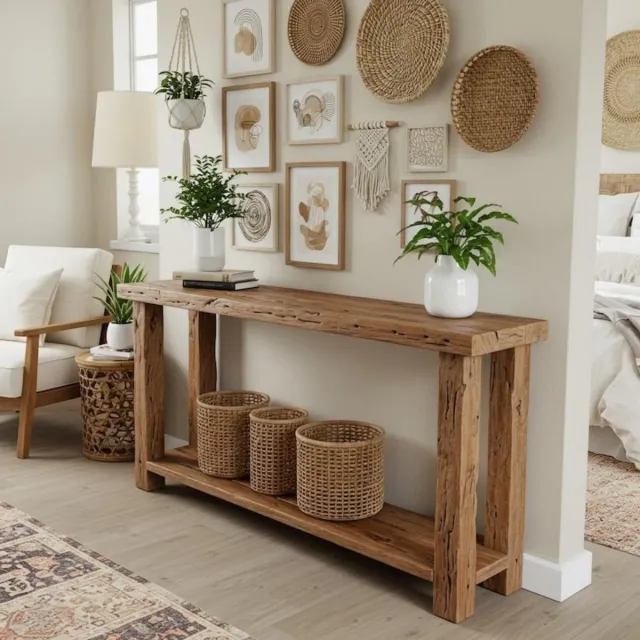 Mesa Consola de Madeira Reciclada Feita à Mão