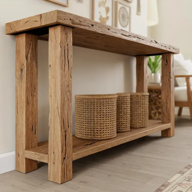 Mesa Consola de Madeira Reciclada Feita à Mão