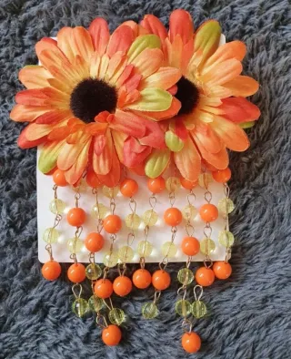 Pendientes largos flor naranja y amarillo