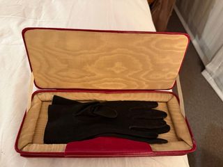 Estuche Viaje Piel Años 60 Guantes  Rojo