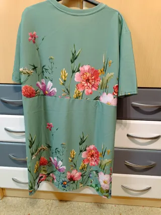 Vestido verde floral manga corta talla única