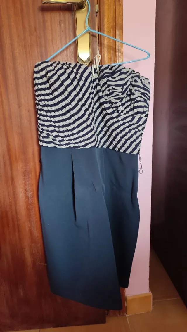 Vestido fiesta azul y blanco