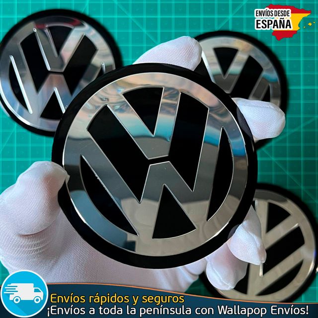 2 Emblemas Volkswagen Negro 90mm Aluminio