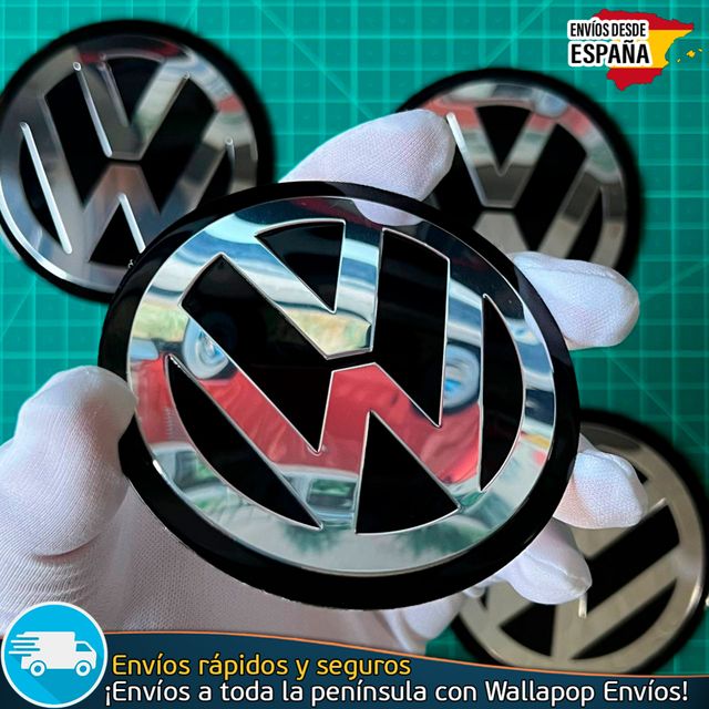 2 Emblemas Volkswagen Negro 90mm Aluminio