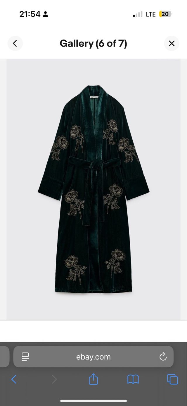 Kimono Vestido Terciopelo Bordado Zara Talla Única
