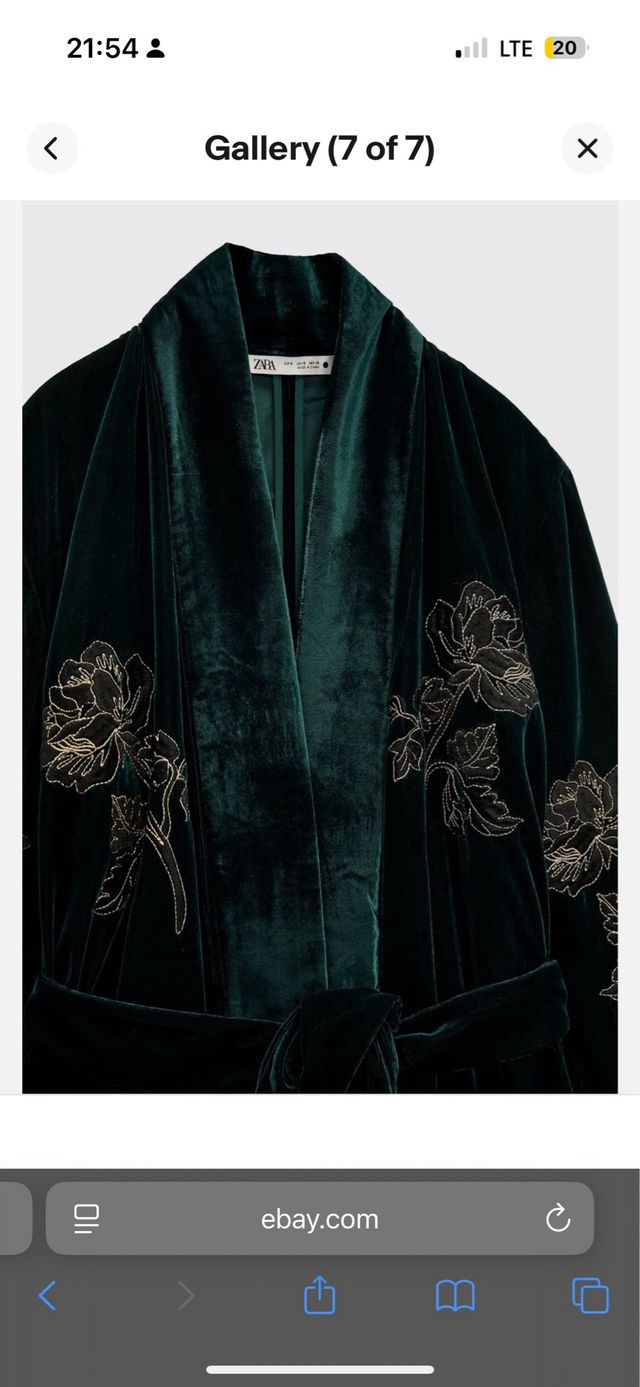 Kimono Vestido Terciopelo Bordado Zara Talla Única