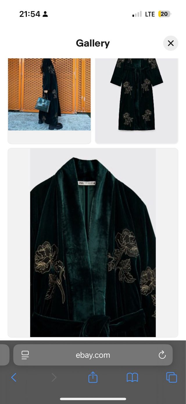 Kimono Vestido Terciopelo Bordado Zara Talla Única