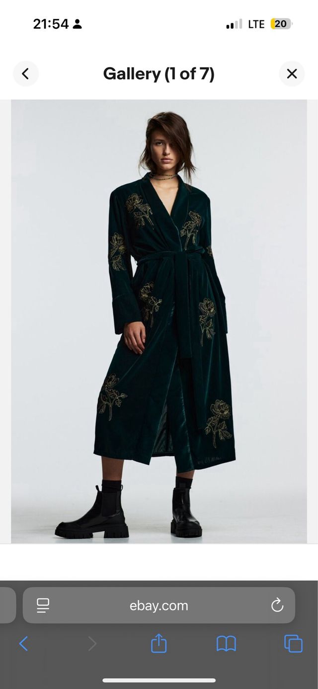 Kimono Vestido Terciopelo Bordado Zara Talla Única