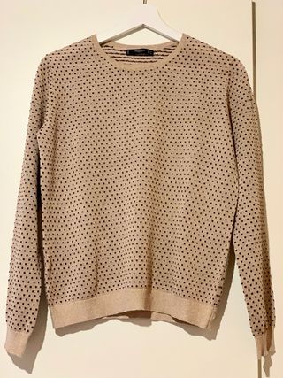 Jersey Mango Lunares Beige y Negro