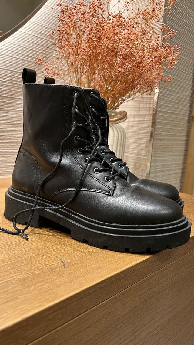 Botas Mango Militar Piel Negras Talla 38