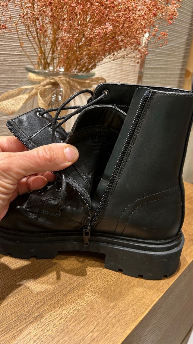 Botas Mango Militar Piel Negras Talla 38