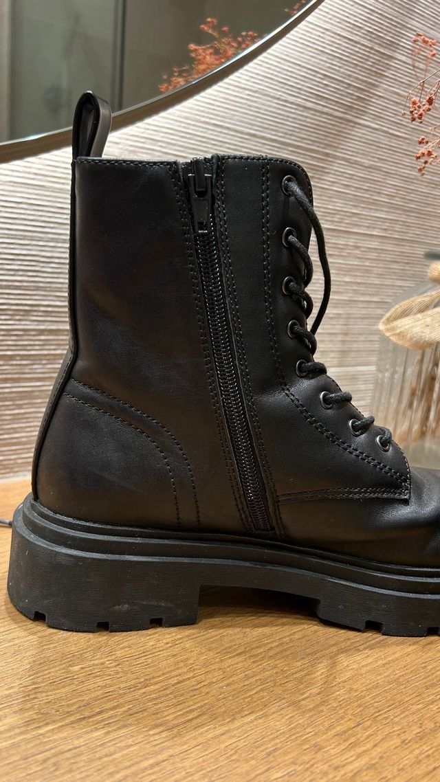 Botas Mango Militar Piel Negras Talla 38