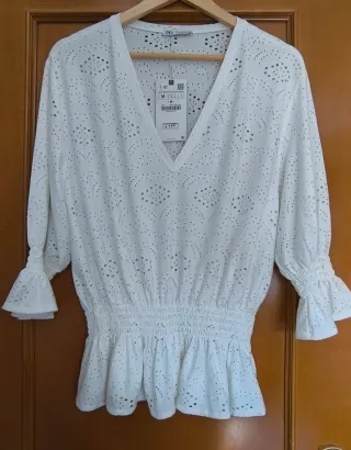 Blusa Zara Talla M Brocada Blanca