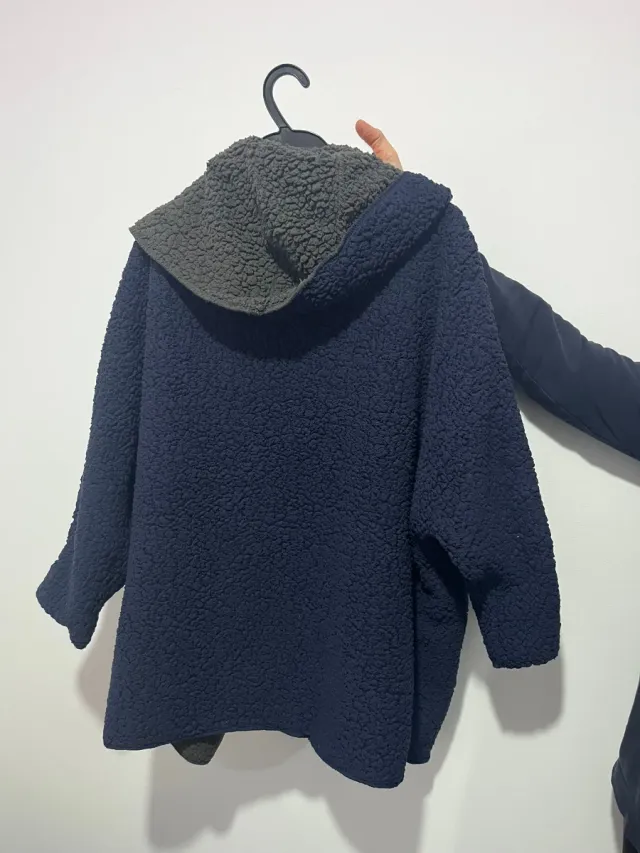 Cárdigan reversible lana azul y gris