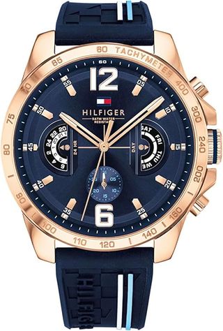 Reloj TOMMY Hilfiger Decker Dorado - corre azul -