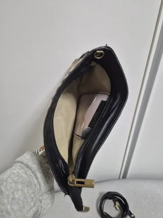 Pochette vera pelle cavallino beige/nera