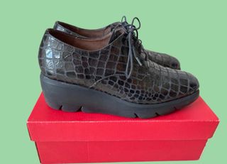 Zapatos Wonders Blucher Piel Cocodrilo Negro