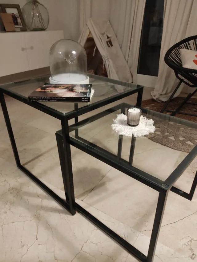 Mesas de centro modernas metal negro y cristal