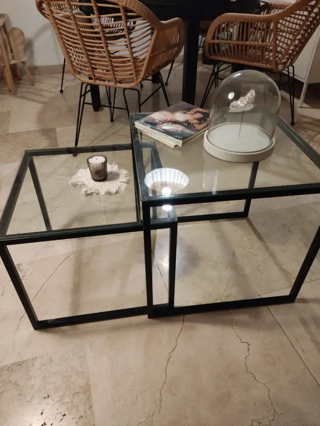 Mesas de centro modernas metal negro y cristal