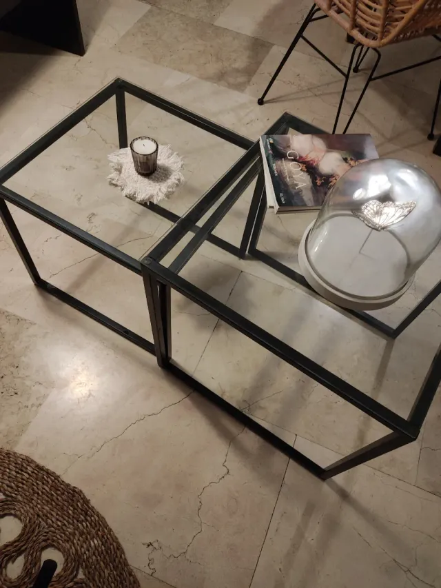 Mesas de centro modernas metal negro y cristal
