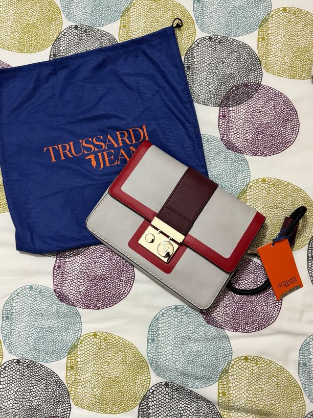 Bolso Trussardi Jeans Gris y Rojo