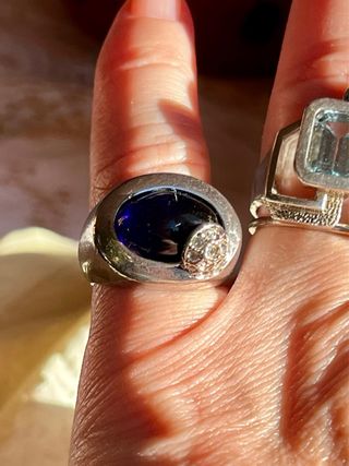 Anillo antiguo baño plata / piedra azul cobalto
