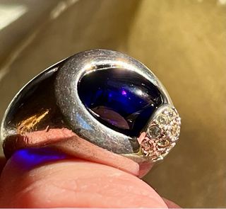 Anillo antiguo baño plata / piedra azul cobalto