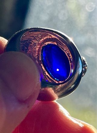 Anillo antiguo baño plata / piedra azul cobalto