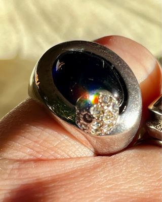 Anillo antiguo baño plata / piedra azul cobalto