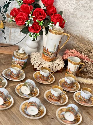 Juego café Limoges antiguo porcelaine
