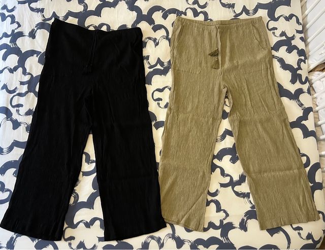 Pantalones finos negros y verde oliva