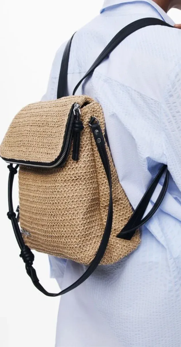 Mochila Desigual Rafia Beige y Negra