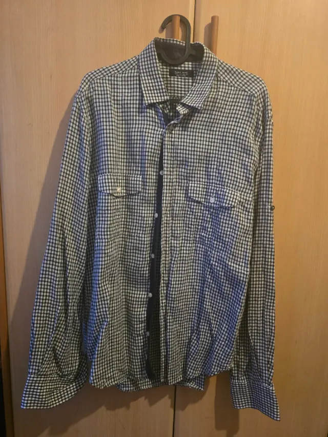Camisa Zara Man Cuadros Gris y Blanco
