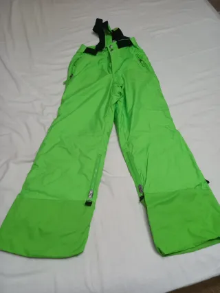 Pantalón de esquí verde con tirantes, 12-14años