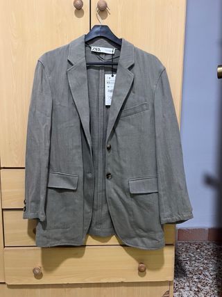 Americana Zara Lino Caqui Talla XS