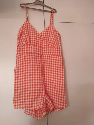 Mono corto cuadros naranja y blanco