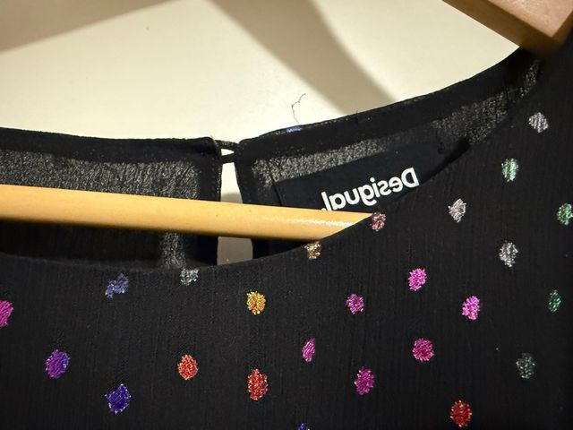 Vestido Desigual Negro Lunares Multicolor