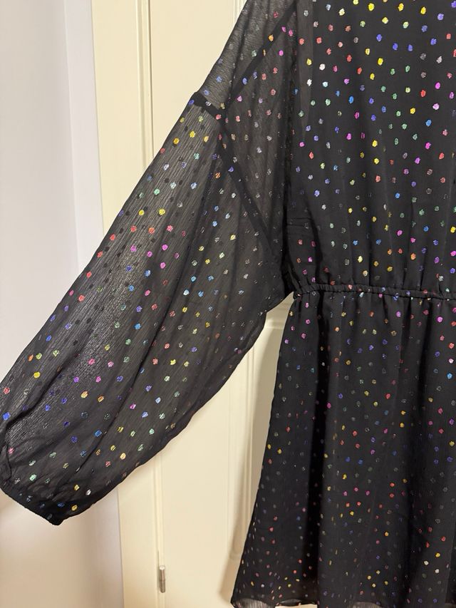 Vestido Desigual Negro Lunares Multicolor