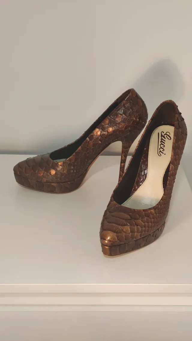 Zapatos Gucci Piel Serpiente Marrón/Dorado