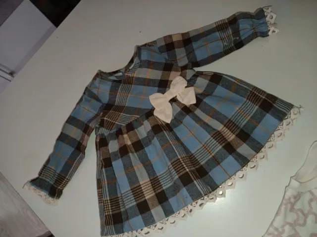Vestido niña cuadros azul y marrón