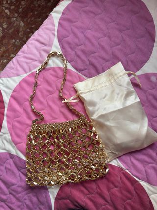 Bolso abalorios dorado con bolsa interior