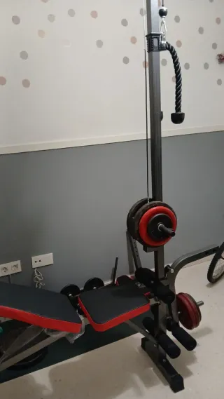 Equipo de gimnasio: pesas y banco