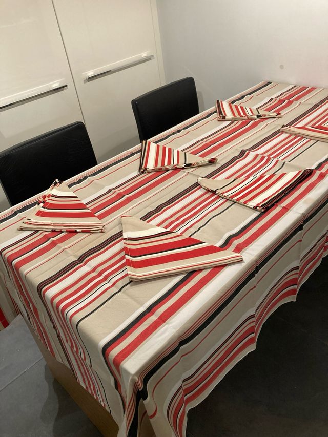 Mantel y 6 servilletas rayas varios tonos