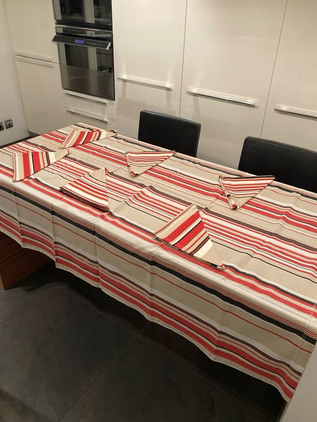 Mantel y 6 servilletas rayas varios tonos