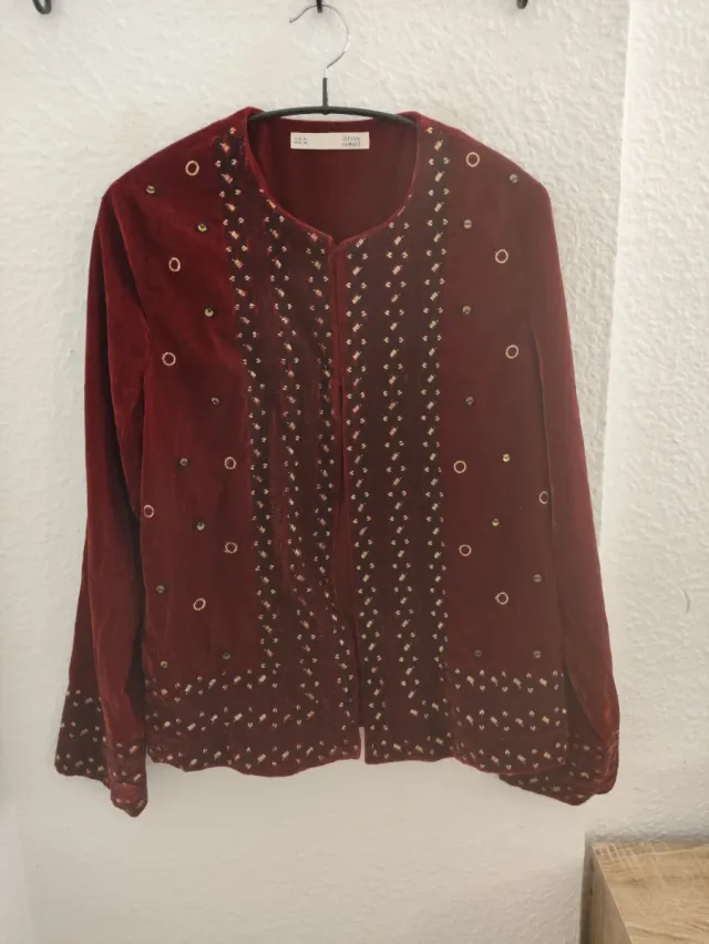 Blazer Boho de Terciopelo Burdeos Bordado